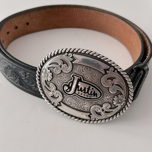 Justin Other - Justin leather belt with branded silver buckle